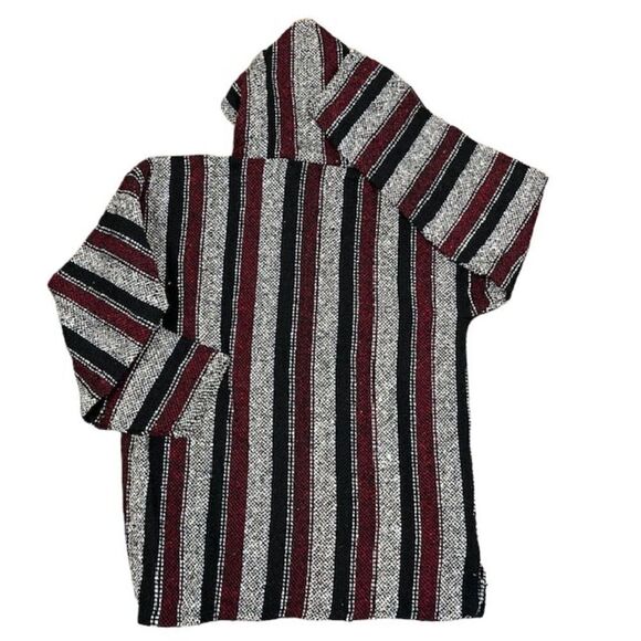 NWOT La Malinche Capucha Authentic Artisanias Poncho Burgundy Black L - Picture 5 of 7